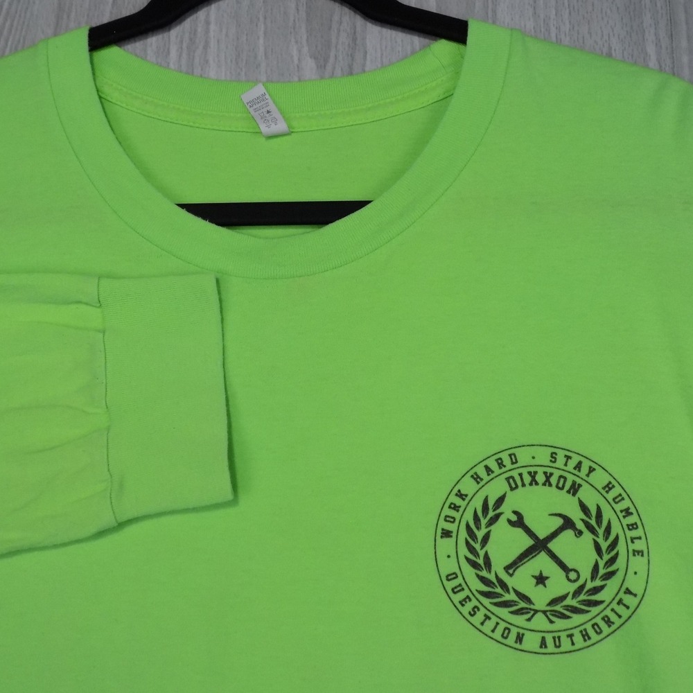 Dixxon Graphic T-Shirt Mens 2X Neon Green Work Hard Stay Humble Workwear EUC